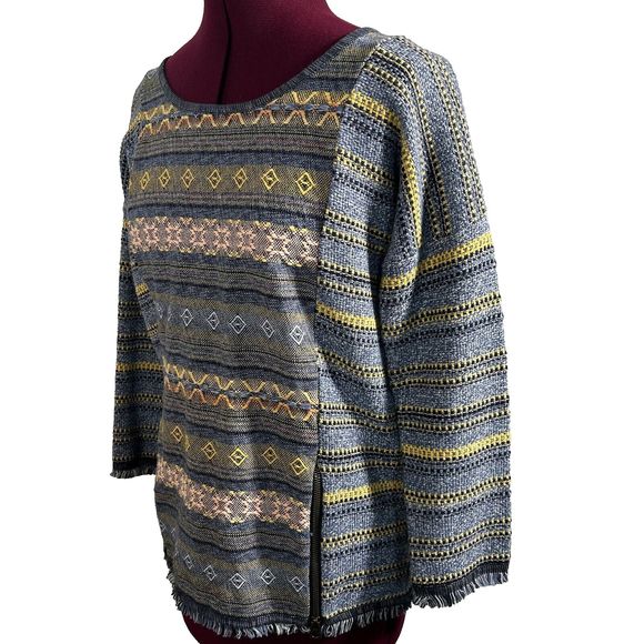 Lucky Brand Womens Sz XS Escape Bohemian Aztec Blue Sweater Exposed Zippers - Picture 7 of 16